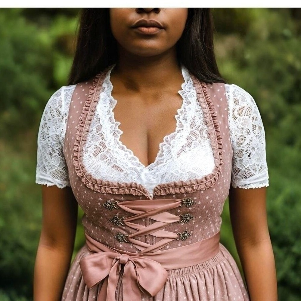 New Medium White Lace Dirndl Blouse Undershirt Top Stretchy V Neck Oktoberfest